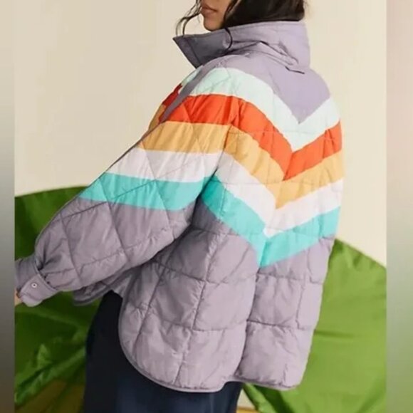 NWT Free People Pippa Printed Packable Puffer Jacket in Steel Peach Combo - Picture 3 of 10